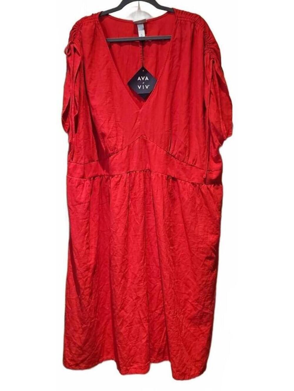 Ava And Viv Red Flutter Midi Dress With Elastic Waist And Pockets. Size 4X NWT